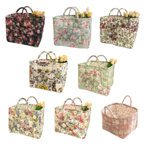 Retro Floral Pattern Fabric Storage Bin Foldable Laundry Organizers Fabric Storage Basket for Bedroom Bathroom