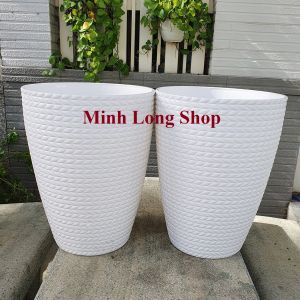 Bộ 02 chậu bông lúa 33x41cm màu trắng  chất liệu nhựa dày đẹp thiết kế kiểu bông lúa rất đẹp sang trọng và trang nhã trồng hoa kiểng cây ăn trái...