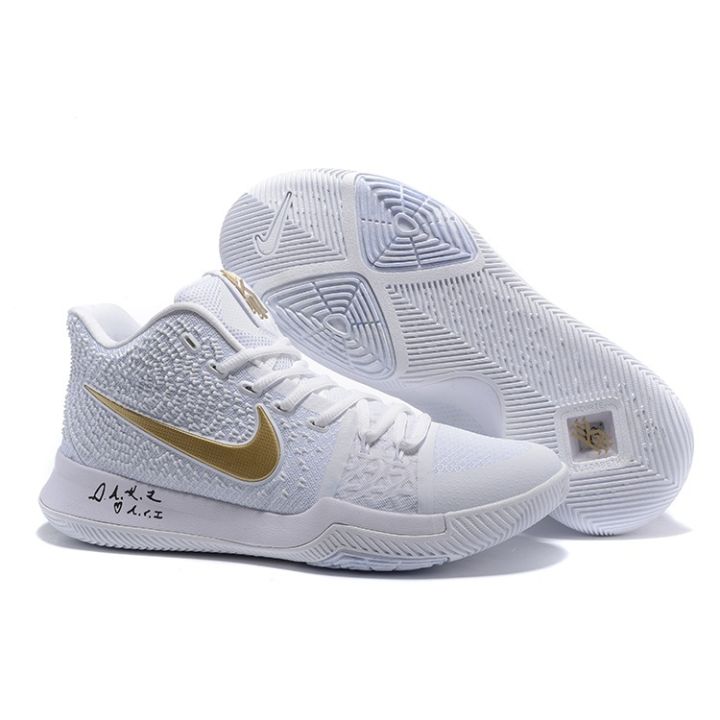 White and gold sales nike basketball shoes