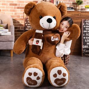 JOJO CASTLE  Giant Teddy Bear Human Size With Scarf 4 Colors 5ft Stuffed Toys Bear Plush Toys Pink Brown White Teddy Bear Doll 80/100/120/140/160/180cm Lovers Teddy Bear for Girls 5ft Popular Birthday Gifts Valentines Gift for Girlfriend Boyfriend