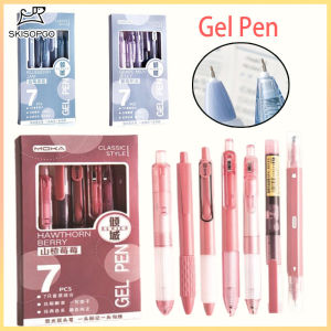 SKISOPGO 7Pcs/Set 0.5mm Gel Pen Ballpoint Press Retractable Pen with Clip Black Ink Kids Students Pen INS