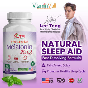 Nutri Botanics Fast Dissolve Melatonin 20mg - Nighttime Sleep Aid Supplement for Restful Sleep & Jet Lag - Falls Asleep Fast - Vegetarian