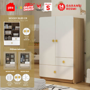 PIRA KIDS - WOODY BL80 Lemari Pakaian Anak 2 Pintu Full Rak