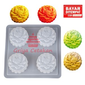 Griya Cetakan Kue Bulan Bulat Mooncake Moon Cake Puding Jelly Lotus Blooming 4 Cav Plastik