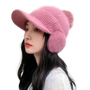 PICKIT Keep Warm Knitted Earflap Hat Windproof Ear Protection Womens Beanies  Fashion Thick Plus Velvet Cycling Earmuff Caps Outdoor