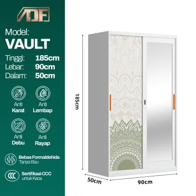 ADF Lemari Besi Pakaian Lemari Sliding 2 Pintu Lemari Baju Lemari Pakaian Motif Aesthetic Full Besi