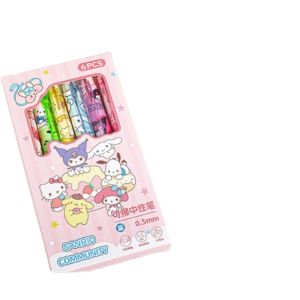 QFV5F 6Pcs หัวปากกาเอสที ปากกาลบได้ การ์ตูนลายการ์ตูน น่ารักน่ารักๆ ปากกาหัวสีดำรูปการ์ตูน 6ชิ้นค่ะ หลายสี ปากกาเพศกลาง นักเรียนก็อก