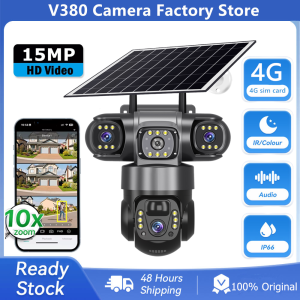 V380 4G Solar IP Camera 3 Lens Solar Camera HD 15 MP Outdoor Waterproof CCTV Night Vision Two-Way Audio Human Detection Mobile Tracking