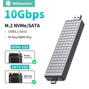 Yottamaster 4 Types 10Gbps M.2 NVME SATA SSD Enclosure M and B&M Key SSDs External Case for All M.2 2230 2242 2260 2280 NVME SATA SSDs up to 4TB USB A USB C 2 in 1 for All Laptops PCs Ipads OTG Phones