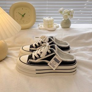[Free Shipping] Lazy Slip-On White Shoes WomenS Summer Outdoor Wear 2026 New Canvas Shoes Versatile Height-Increasing Thick-Soled Trendy Ins Style