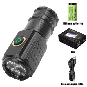 Powerful Mini EDC LED Flashlight 2000LM Super Bright Keychain Light USB Rechargeable Torch Camping Lantern with Power Indicator