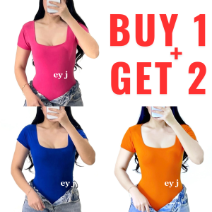 BUY 1 + GET 2 FREE (3PCS) AHYA DOUBLE LINING FRONT FULL LENGHT Cotton Spandex Square Neck Plain Top Womenswear Basic Casual