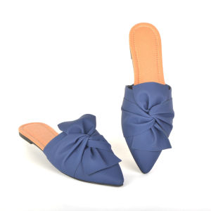 IELGY Pointed Toe Flat Sandals Slip-on Half-Drag Black Bow Mueller Drag