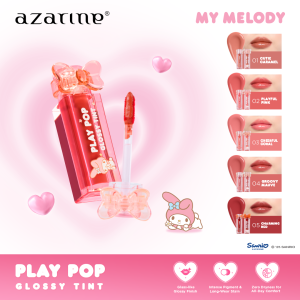 Azarine Play Pop Glossy Tint [3 mL] Liptint Glossy Tahan Lama Extra Moisturizing dengan Hyaluronic Acid dan Peptide Melembabkan Menutrisi Bibir Kering
