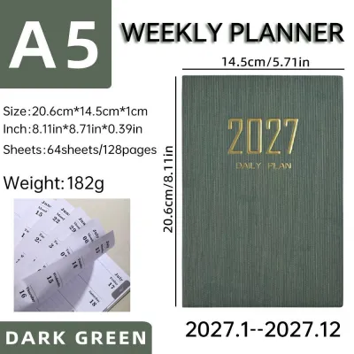 128 Pages Agenda 2027 English Planner Organizer Calendar Diary Business Notebook and Journal Weekly Sketchbook A5 Notepad Stationery Note Book Plan