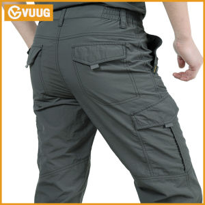VUUG Mens Overalls Work Breathable Multi-pocket Quick-drying Mens Pants Casual Summer and Autumn Loose Tactical Pants