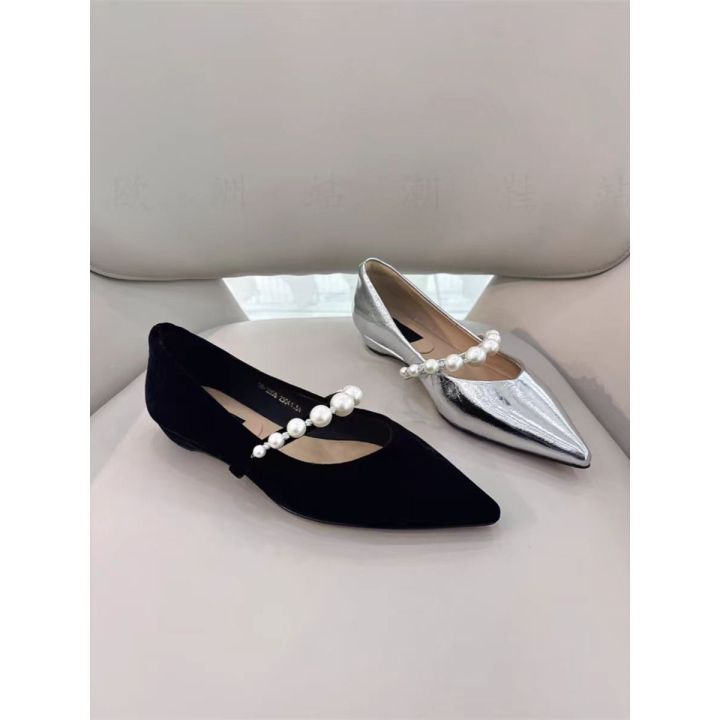 French Style Silver Mary Jane Shoes for Women Pointed Toe Flat Shoes Soft  Sole Comfortable Shallow Mouth Single Shoes New Spring Autumn Lazada PH