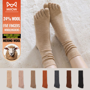 MiiOW Merino Wool Five Finger Sock Women Cold Resistant Cashmere Split Toe Stocking Thicken Heated Winter Warm Wool Long Sock