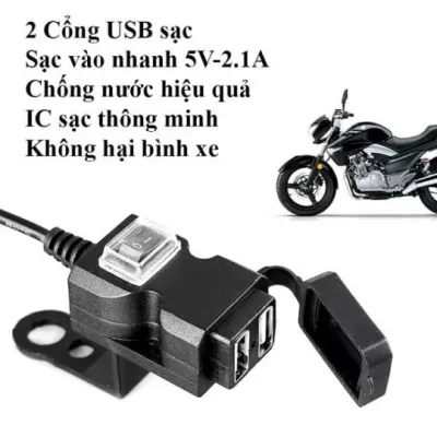 [FREESHIP] BỘ SẠC XE MÁY 1 USB - 2 USB CÓ CÔNG TẮC CHỐNG NƯỚC - KIÊM TẨU SẠC XE HƠI