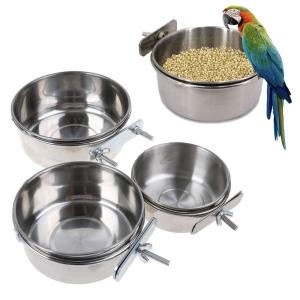 FANGAN Pet Parakeet Lovebird Finches Food Dish Hanging Stainless Steel Hamster Cage Cup Water Drinker Parrot Feeding Bowl Bird Feeder