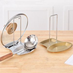 VBBN Silver/Gold Stainless Steel Pot Lid Holder Stable Detachable Lid and Spoon Rest Shelf Multifunctional Practical Pot Lid Rack Home