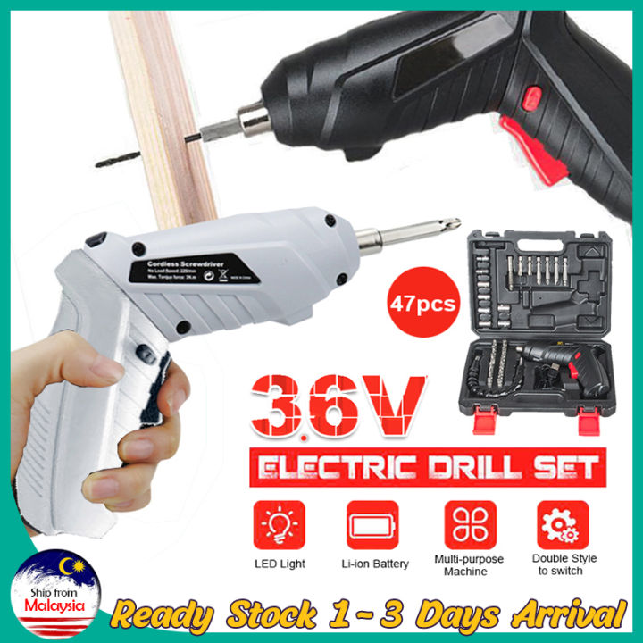 47pcs Cordless Electric Screwdriver Drill Set 3.6V Rechargeable Lithium