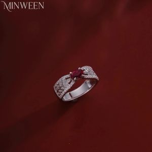 MINWEEN 5A Lab Grown Ruby Ring For Women 925 Sterling Silver 18k Gold Plated Handmade Ruby Ring