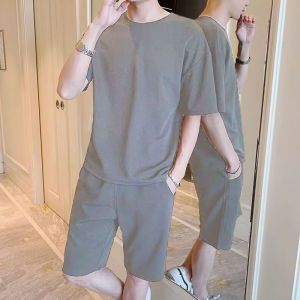 DF HOME  ชุดเซทผู้ชายฤดูร้อน สินค้าใหม่สไตล์เกาหลี ชุดเซทสองชิ้นแขนสั้นและกางเกงขาสั้น  ผ้าไหมน้ำแข็ง ราคาสุดพิเศษ LZ-TZ001