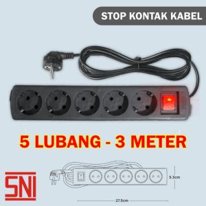 Black Series STOP KONTAK KABEL 2/3/4/5 LUBANG 3METER SNI - Stop Kontak Hitam - zansenShop