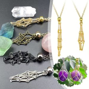INGER Metal Chain Crystal Cage Necklace DIY Stone Storage Stainless Steel Necklace Chic Net Bag Rhinestone Holder Necklace Gifts