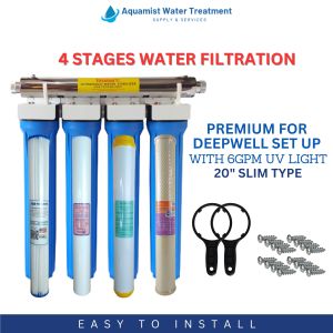 Water Filtration System Top Selling 4 Stages 20" Slim Type Deepwell Premium Plus 6 GPM UV Light Set Up Complete Set of 1 Washable Filter 1 Sediment Filters and 1 Carbon Block 1 Disposable Water Softener Different Variation