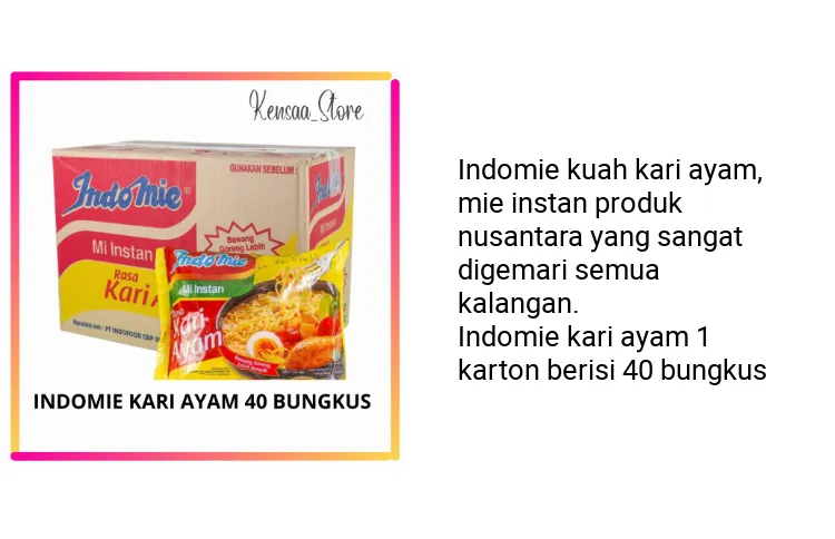 インドミindomie rebus kari ayam 40点袋 Produk (1 Dus / 40 bungkus) Indomie Kuah Rasa Kari Ayam Mie Mi