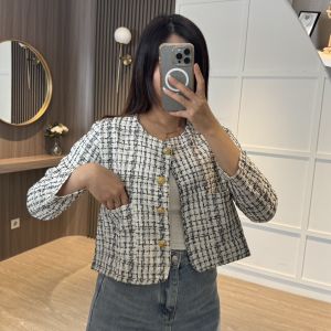 B3980 Shein Gold Buttons Tweed Blazer