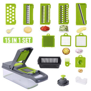 [Ready Stock + local seller] 🔥15 in1 Multifunction Vegetable Dicer Grater Cutter and Fruit Slicer Shredder Shredders Carrot Grater Chopper with Drain Basket Potato Onion and Garlic Grinder Chopper Dicer