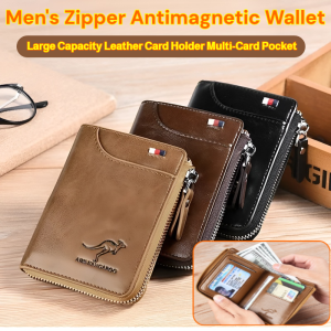 Mens Zipper Wallet Large Capacity Business Card Holder Leather Clutch Bag Retro High End Wallet