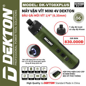 Máy Vít Trượt MiNi Dekton DK-VT08PLUS - Lực siết 8Nm - Cổng Sạc TypeC - Tích Hợp Đèn Led
