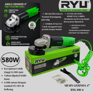 RYU PAKET Mesin Gerinda Tangan 4inch RSG 100-3 / Angle Grinder 4" + Aksesoris