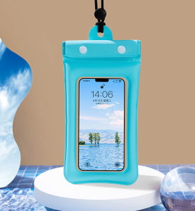 Floating Waterproof Phone Pouch Anti Lost with Air Cushion Folding closure Large Size Black Underwater Dry Bag Swimming Phone Case Cover Holder Watersport Snorkerling Diving Phone Protective