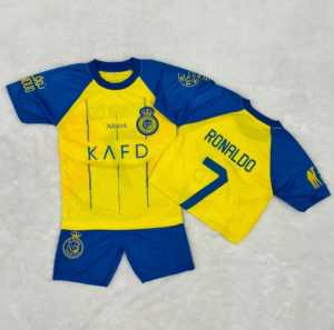 Setelan Jersey Bola Anak RONALDO MESSI Motif Logo Multicolor untuk Usia 1-14 Tahun - Biru Muda/Putih Tua/Maroon