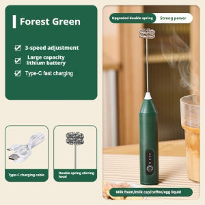 Cordless Electric Milk Frother & Coffee Stirrer 3-Speed Adjustable Handheld Cream Whipper with Dual Spring Whirlwind Mixing Type-C Fast Charging for Home Use - Milk Powder Blender Compact Design for Latte Cappuccino