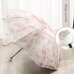 FED Black UV Protection Umbrella with Embroidery for Sun and Rain