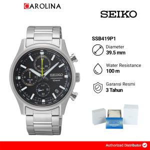 Jam Tangan Pria Seiko Chronograph SSB419P1 Black Dial Stainless Steel Band