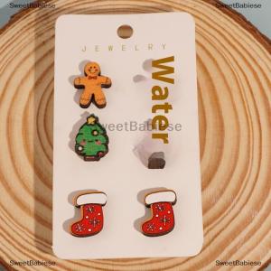 [COD] SweetBabiese 3 cặp dễ thương Cây giáng sinh Gingerbread người đàn ông Stud Bông tai cho phụ nữ đơn giản Acrylic Xmas hat nai sừng tấm bông tai Tình Bạn đồ trang sức quà tặng