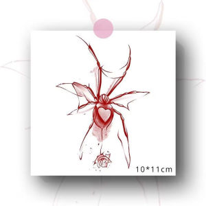 พร้อมส่งในไทยสติกเกอร์รอยสักชั่วคราว กันน้ํา ลายแมงมุม สีแดงเข้ม