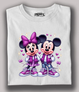 Mickey & Minnie CoupLe Graphic Print Round Neck T-Shirt Top for both Genders