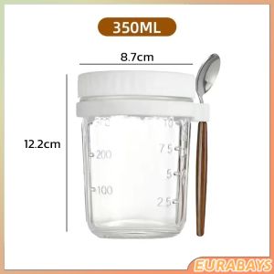 E.B. 350ml Reusable Overnight Oats Jars With Spoon Airtight Oatmeal Cup Container Breakfast Cups