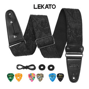 LEKATO LGS-7 Guitar Strap 2.5″ Wide Bass Strap Anaglyph Embossed Floral Pattern Electric Guitar Strap with Picks & Locks