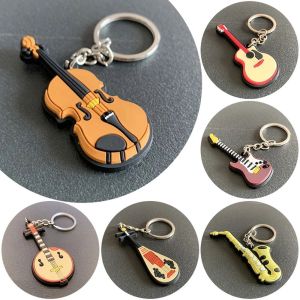 MING1996 Friends Gifts Car Ornament Violin Bag Jewelry Silicone Piano Musical Instrument Pendant Guitar Keyring Holder Guitar Key Rings Guitar Keychain