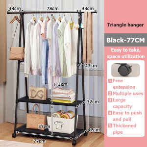 【SG Inventory】Bedroom floor-to-ceiling hood rack multi-functional hanger household storage rack mobile triangular hanger with wheels