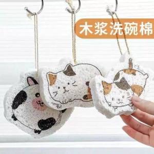 洗碗布木浆棉海绵不沾油厨房洗碗海绵擦变大洗盘抹 布刷锅刷碗可爱Dish-washing cloth wood pulp cotton sponge non-stick oil kitchen dishwashing sponge la